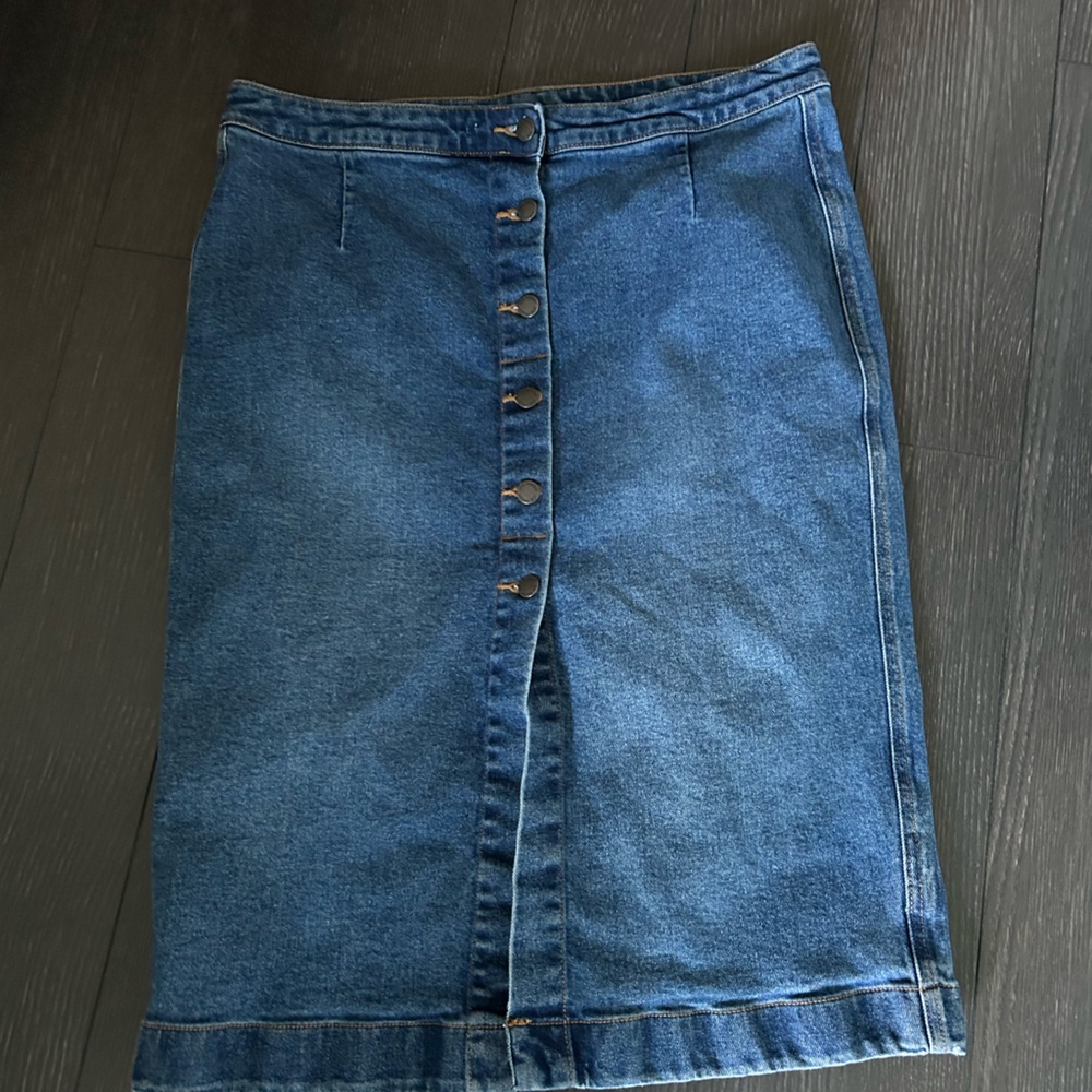 Denim Button-Front Skirt